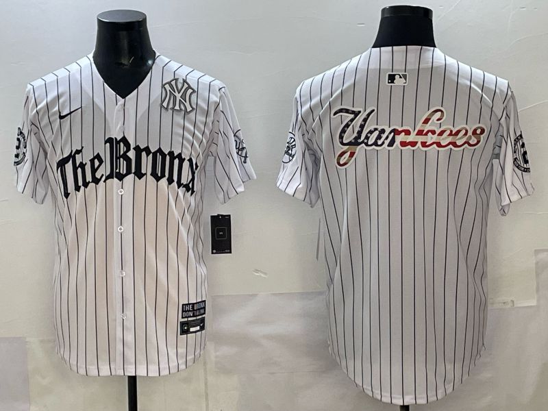 Men 2025 New York Yankees Blank White Stripe Five generations Joint Name Nike MLB Jersey style 08